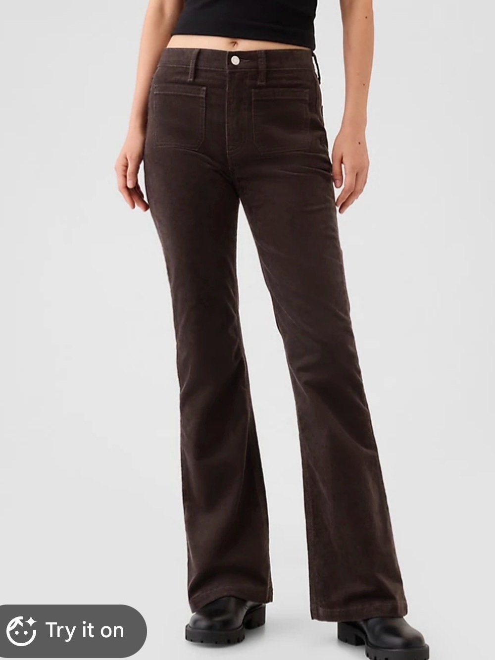 GAP Dark Brown Corduroy 70s flare pants high rise patch pockets 14 tall long